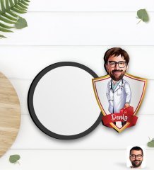Kişiye Özel Erkek Acil Tıp Teknisyeni Karikatürlü Ahşap Bardak Altlığı-1