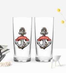 Kişiye Özel Renkli Baskılı Çapa Tasarımlı İkili Rakı Bardağı Seti-3