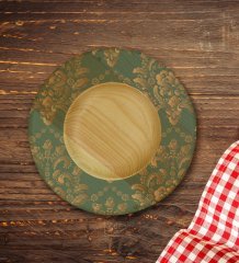 Kişiye Özel Retro Motif Tasarımlı Doğal Ahşap Tabaklı Türk Kahvesi Fincanı Model 5