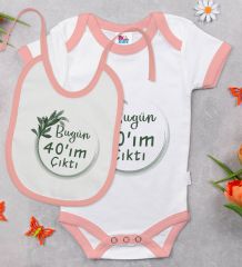 BK Kids 40'ım Çıktı Tasarımlı Pembe Bebek Body Zıbın ve Mama Önlüğü Hediye Seti-1