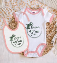 BK Kids 40'ım Çıktı Tasarımlı Pembe Bebek Body Zıbın ve Mama Önlüğü Hediye Seti-1