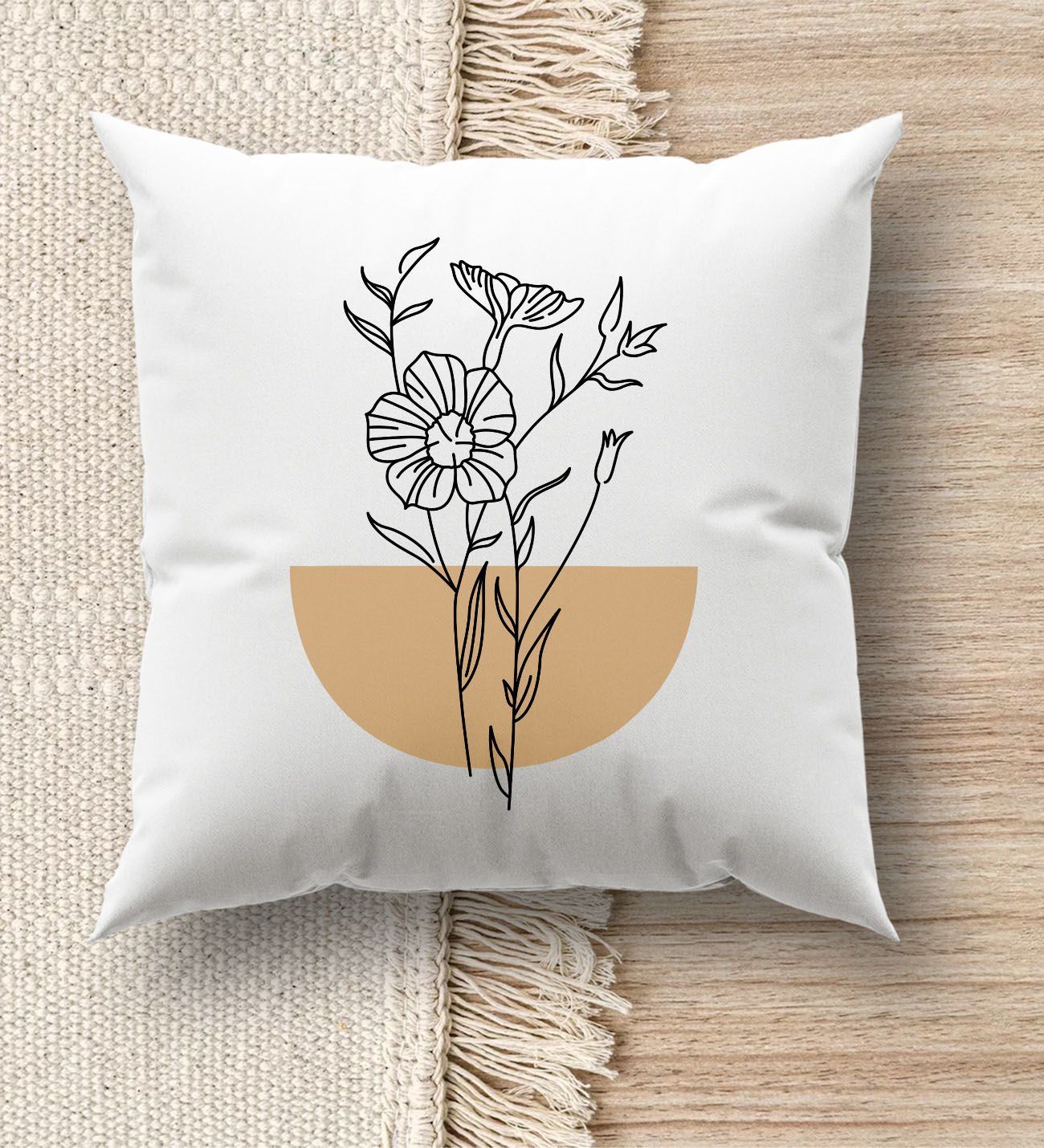 BK Gift Modern Art Tasarımlı Beyaz Kırlent Yastık, Ev Hediyesi, Ev Dekorasyonu, Dekoratif Hediye-18