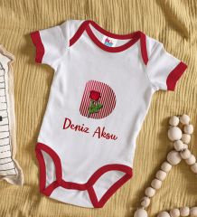 BK Kids Kişiye Özel Harfli Kırmızı Bebek Body Zıbın-8