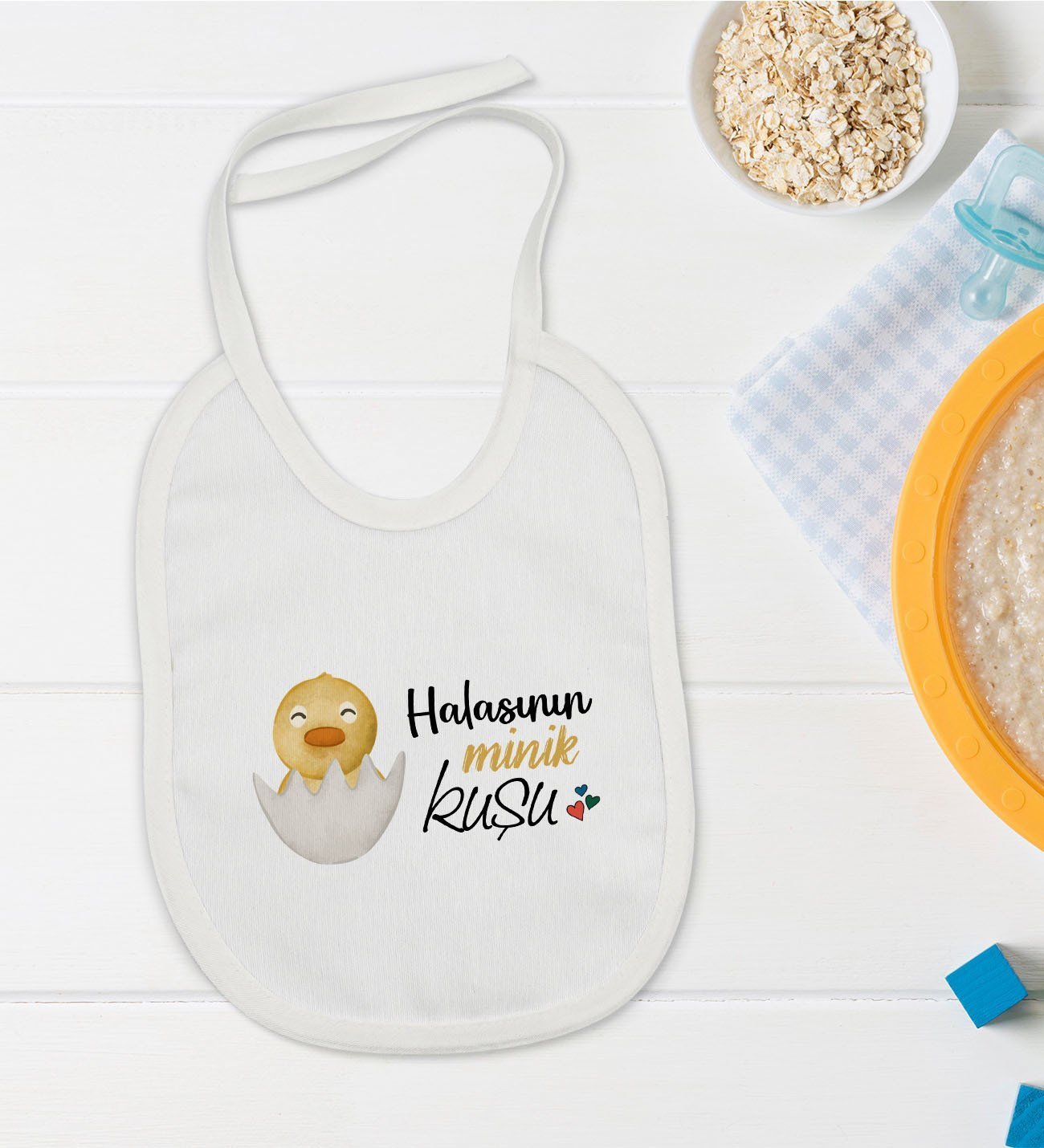 BK Kids Halasının Minik Kuşu Tasarımlı Bebek Mama Önlüğü - Model 1