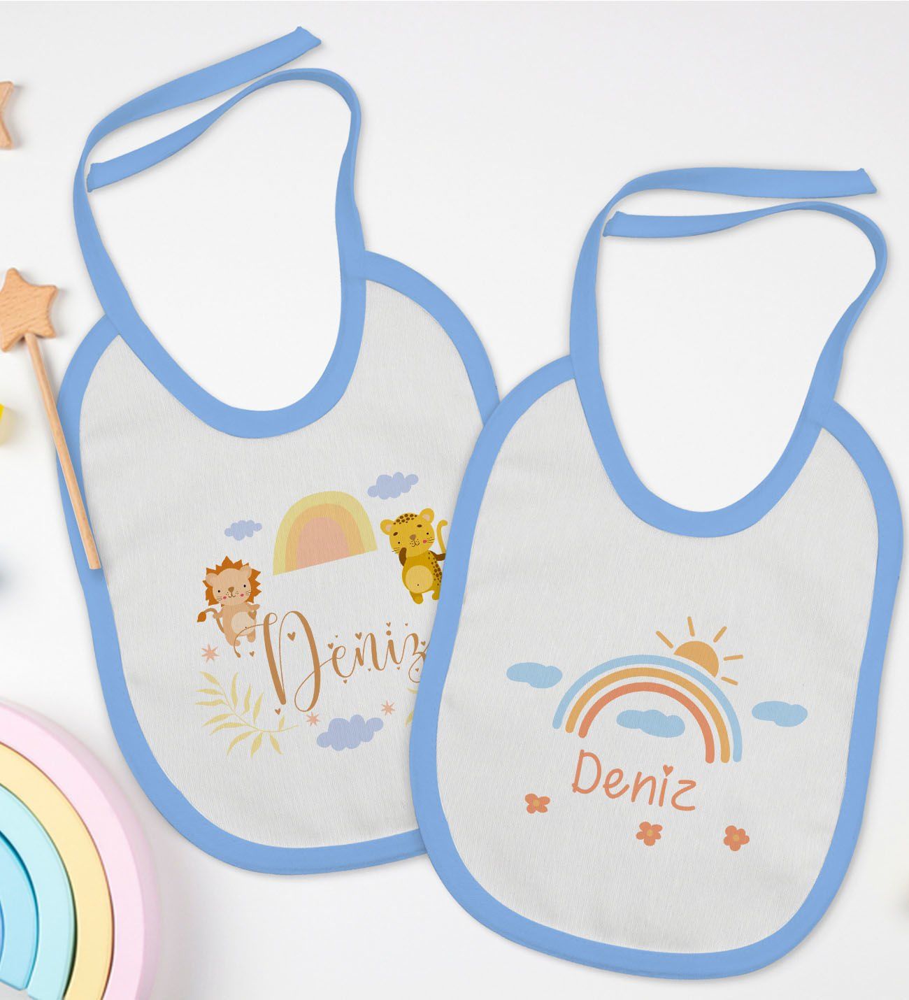 BK Kids Kişiye Özel İsimli 2’li Mavi Mama Önlüğü-10