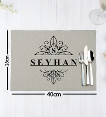 BK Gift Kişiye Özel İsimli 4’li Keten Amerikan Servis Seti-4, Ev Hediyesi,Baskılı Servis Bezi, Mutfak Dekoru