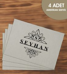 BK Gift Kişiye Özel İsimli 4’li Keten Amerikan Servis Seti-4, Ev Hediyesi,Baskılı Servis Bezi, Mutfak Dekoru