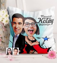 Kişiye Özel Sevgililer Karikatürlü Saten Yastık - 6