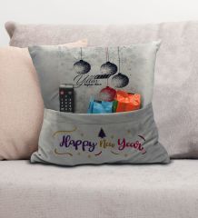 BK Gift Kişiye Özel Yılbaşı Tasarımlı Organizer Kumanda ve Atıştırmalık Cepli Gri Kırlent Yastık, Yılbaşı Hediyesi- 6, Yeni Yıl Hediyeleri