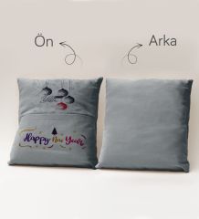 BK Gift Kişiye Özel Yılbaşı Tasarımlı Organizer Kumanda ve Atıştırmalık Cepli Gri Kırlent Yastık, Yılbaşı Hediyesi- 6, Yeni Yıl Hediyeleri