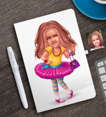 Kişiye Özel Kız Çocuk Karikatürlü Beyaz Defter ve Kalem Hediye Seti-11