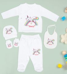 BK Kids Kişiye Özel 10 Parça Beyaz Hastane Çıkışı Battaniye ve Yastık Hediye Seti, Yeni Doğan Bebek Giyim Hediyesi-19