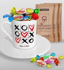 Kişiye Özel Sevgililer Günü Türk Kahvesi Fincanı Mehmet Efendi Kahve ve Haribo Şeker Hediye Seti-65