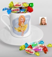 Kişiye Özel Marilyn Monroe Karikatürlü Türk Kahvesi Fincanı ve Haribo Şeker Hediye Seti