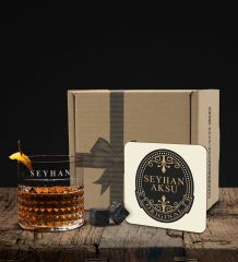 BK Gift Kişiye Özel İsimli Frasera Viski Kadehi Ahşap Bardak Altlığı ve Viski Taşı Hediye Seti-11, Sevgiliye Hediye, Babaya Hediye