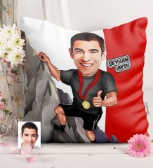 Kişiye Özel Bay Dağcı Karikatürlü Saten Yastık