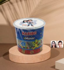 Kişiye Özel Sevgililer Karikatürlü Dev Boy Haribo Minis Kovası (10gx100adet) Model 81