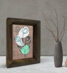 BK Gift Minimal Çiçekler Tasarımlı Dekoratif Doğal Masif Ahşap Çerçeve 15x20cm-2