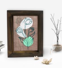 BK Gift Minimal Çiçekler Tasarımlı Dekoratif Doğal Masif Ahşap Çerçeve 15x20cm-2