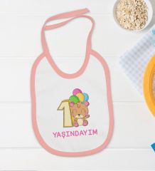 BK Kids 1 Yaşındayım Tasarımlı Pembe Bebek Body Zıbın ve Mama Önlüğü Hediye Seti-1
