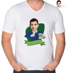 Kişiye Özel Erkek En İyi Öğretmen Karikatürlü V Yaka Tişört-1