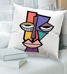 BK Gift Modern Art Tasarımlı Beyaz Kırlent Yastık, Ev Hediyesi, Ev Dekorasyonu, Dekoratif Hediye-17