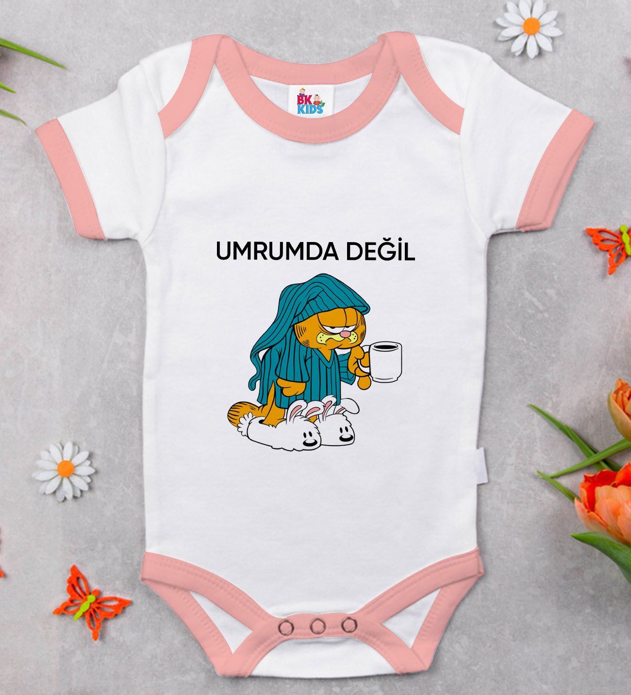 BK Kids Umrumda Değil Tasarımlı Pembe Bebek Body Zıbın-1