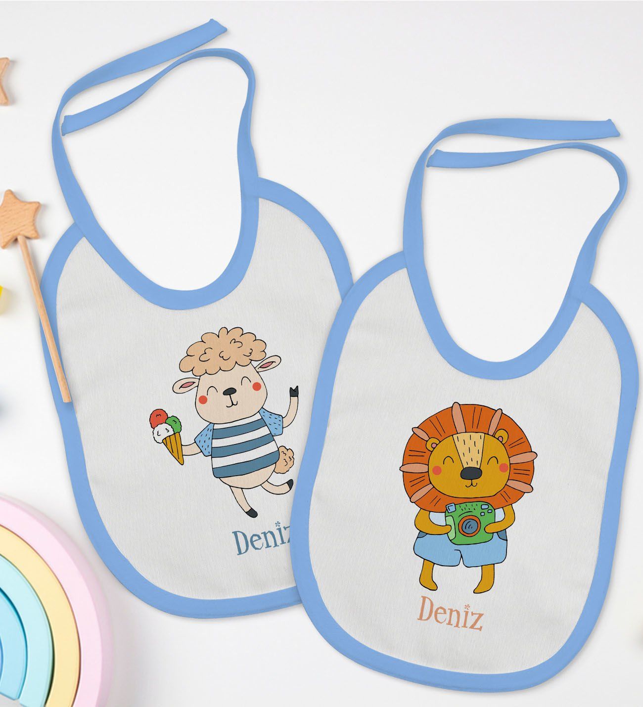 BK Kids Kişiye Özel İsimli 2’li Mavi Mama Önlüğü-9