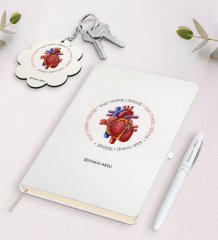 Kişiye Özel Kalp Damar Cerrahi Beyaz Defter Kalem ve Anahtarlık Hediye Seti-5