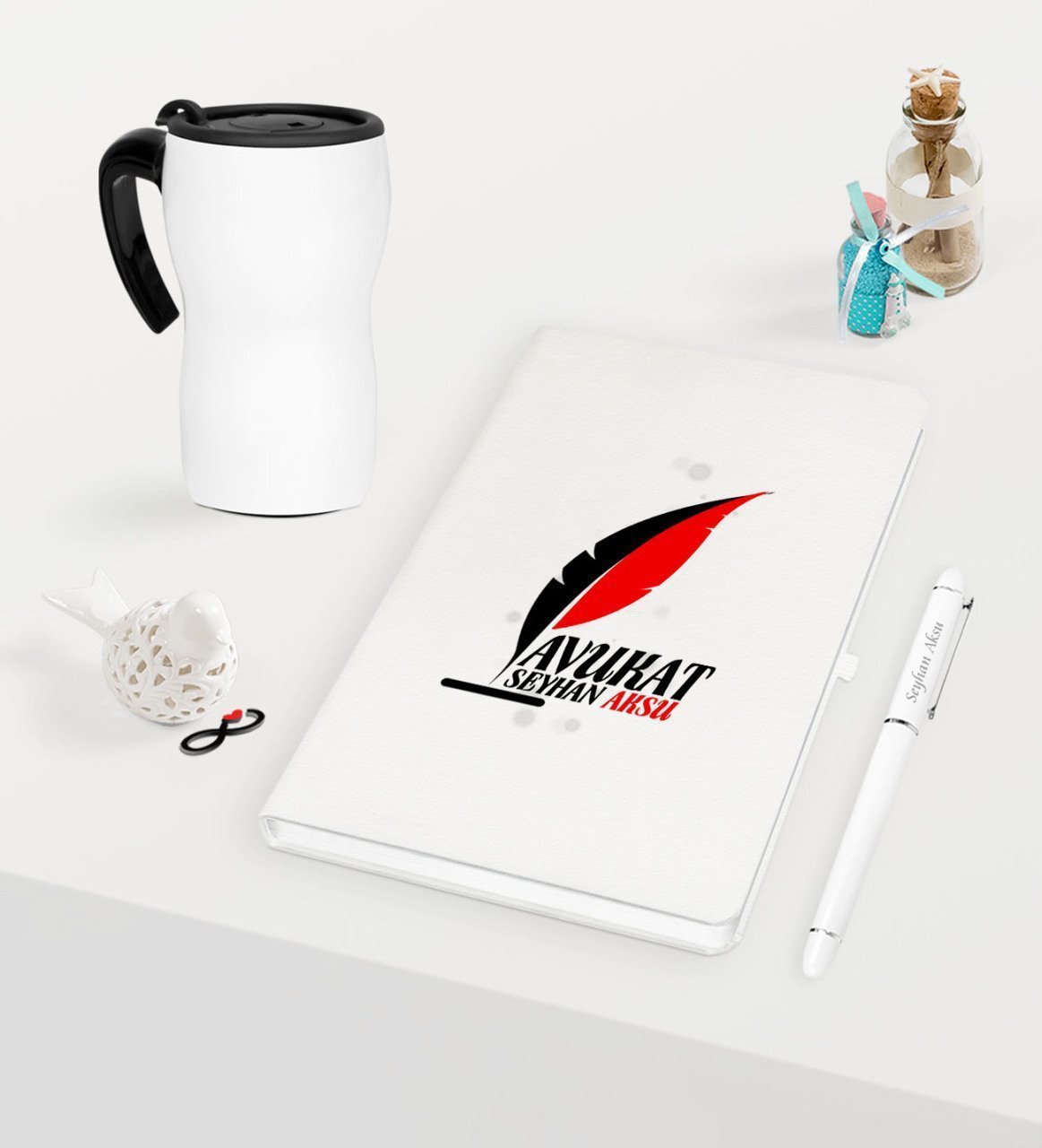 Kişiye Özel Avukat Temalı Beyaz Defter Kalem ve Termos Mug Seti  - 8