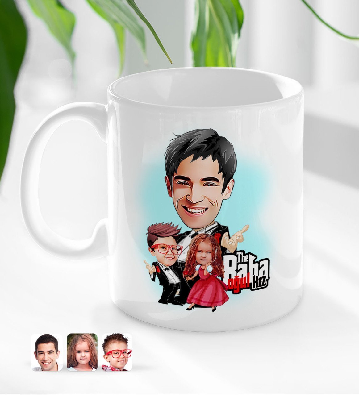Kişiye Özel Godfather Baba Oğul ve Kız Karikatürlü Beyaz Kupa Bardak-1