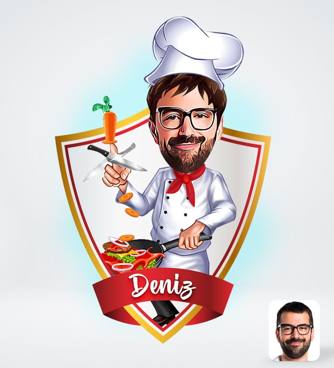 Kişiye Özel İsimli Erkek Chef Tasarımlı Dijital Karikatür-1
