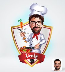 Kişiye Özel İsimli Erkek Chef Tasarımlı Dijital Karikatür-1
