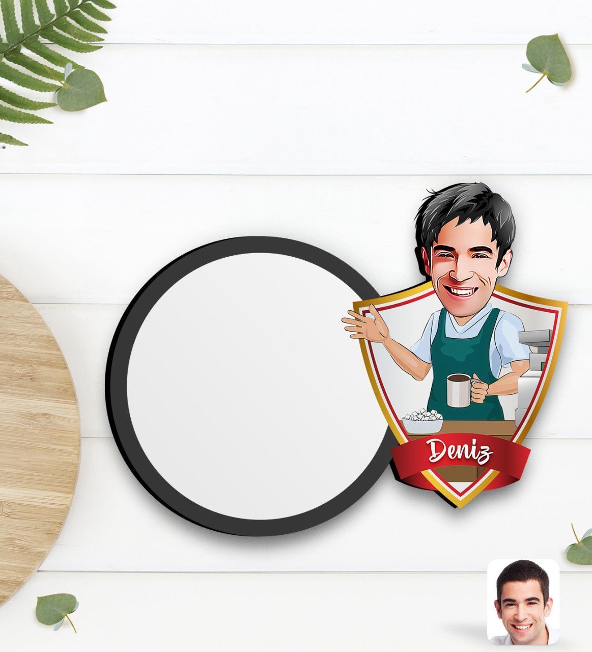 Kişiye Özel Barista Karikatürlü Ahşap Bardak Altlığı-1