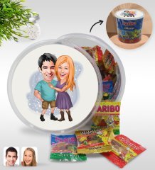 Kişiye Özel Sevgililer Karikatürlü Dev Boy Haribo Minis Kovası (10gx100adet) Model 80
