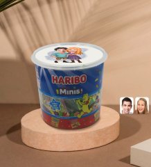 Kişiye Özel Sevgililer Karikatürlü Dev Boy Haribo Minis Kovası (10gx100adet) Model 80