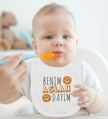 BK Kids Aslan Dayım Tasarımlı Beyaz Bebek Body Zıbın ve Mama Önlüğü Hediye Seti-1