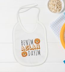 BK Kids Aslan Dayım Tasarımlı Beyaz Bebek Body Zıbın ve Mama Önlüğü Hediye Seti-1