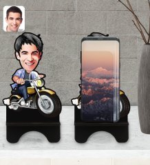 Kişiye Özel Erkek Motorcu Karikatürlü Ahşap Biblo Telefon Standı-1
