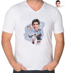 Kişiye Özel Erkek Emlakçı Karikatürlü V Yaka Tişört-1
