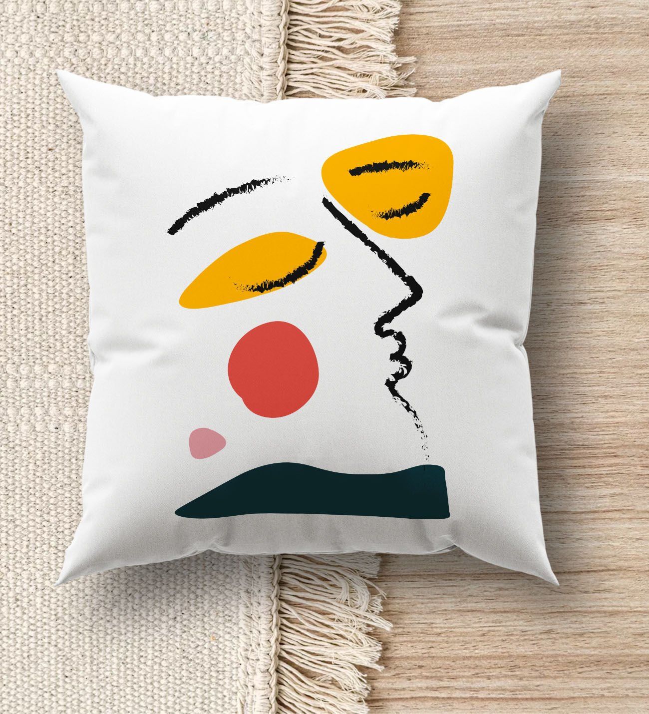 BK Gift Modern Art Tasarımlı Beyaz Kırlent Yastık, Ev Hediyesi, Ev Dekorasyonu, Dekoratif Hediye-16