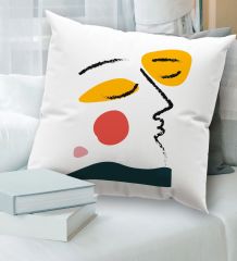BK Gift Modern Art Tasarımlı Beyaz Kırlent Yastık, Ev Hediyesi, Ev Dekorasyonu, Dekoratif Hediye-16
