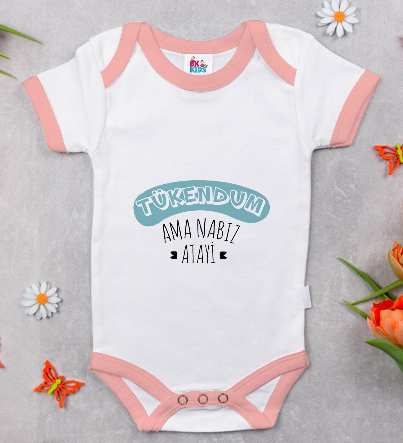 BK Kids Tükendüm Tasarımlı Pembe Bebek Body Zıbın-1