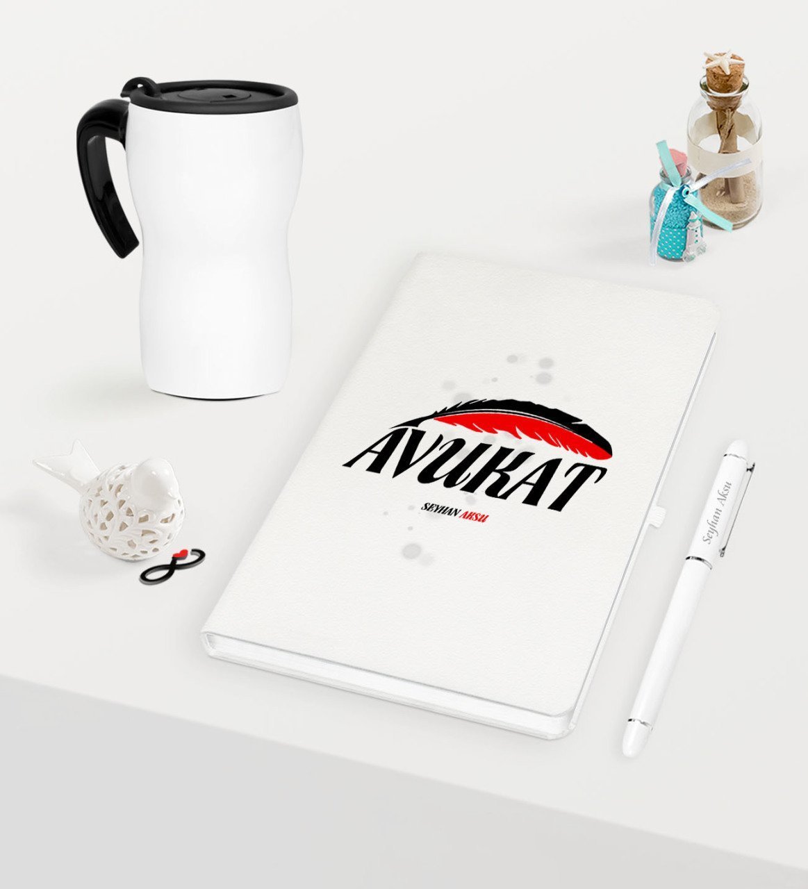 Kişiye Özel Avukat Temalı Beyaz Defter Kalem ve Termos Mug Seti  - 7