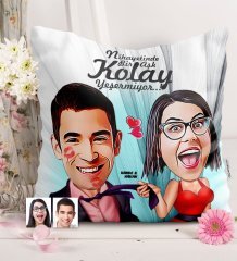 Kişiye Özel Sevgililer Karikatürlü Saten Yastık - 4