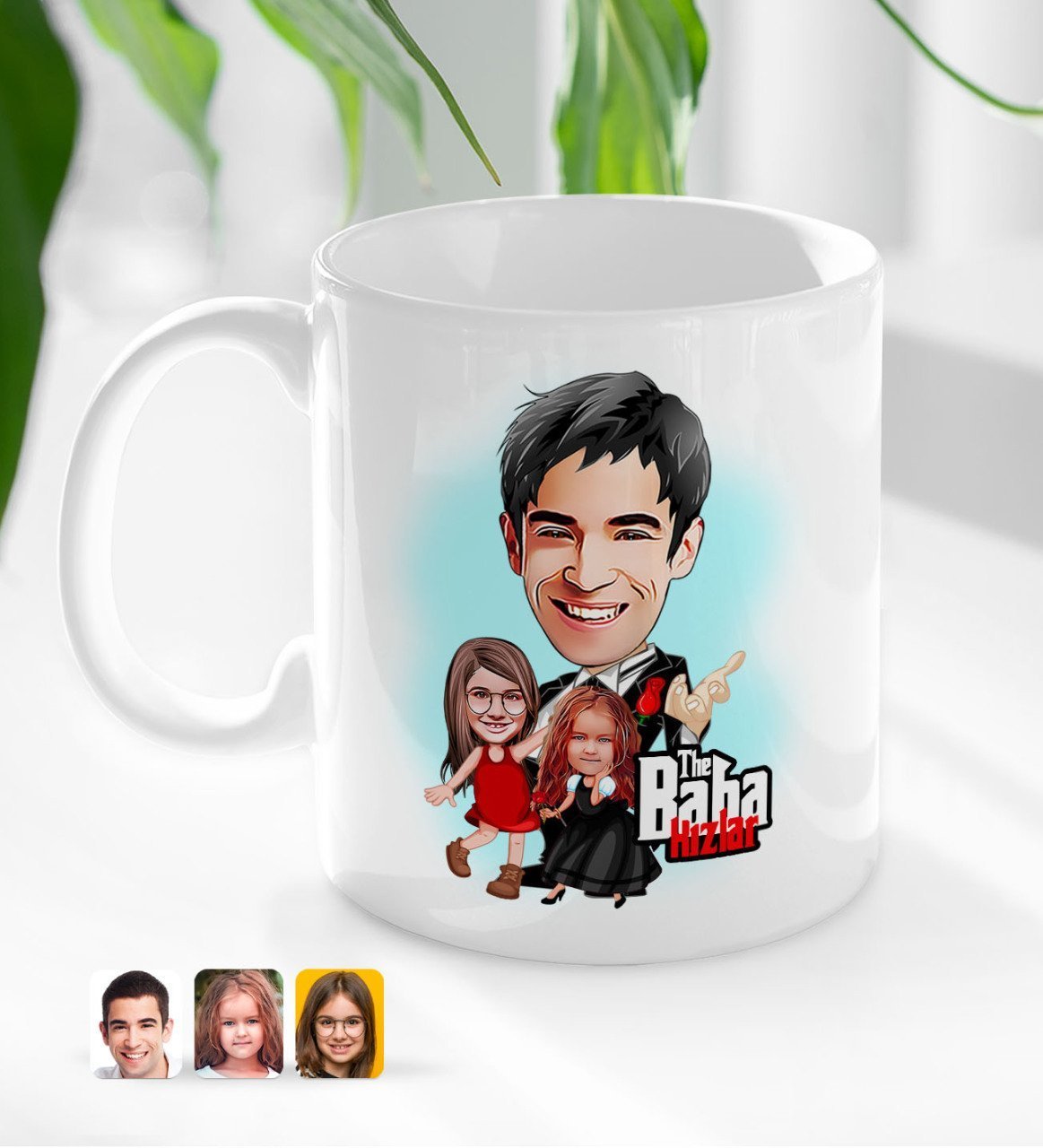 Kişiye Özel Godfather Baba ve Kızlar Karikatürlü Beyaz Kupa Bardak-1