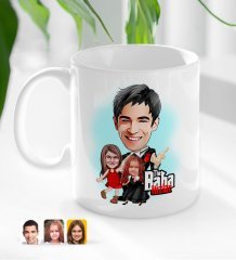 Kişiye Özel Godfather Baba ve Kızlar Karikatürlü Beyaz Kupa Bardak-1