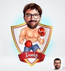 Kişiye Özel İsimli Erkek Boksör Tasarımlı Dijital Karikatür-1