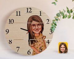 Kişiye Özel Kız Çocuk Karikatürlü Otantik Ahşap Palet Saat-8