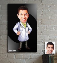Kişiye Özel Bay Doktor Karikatür Ahşap Tablo - 4